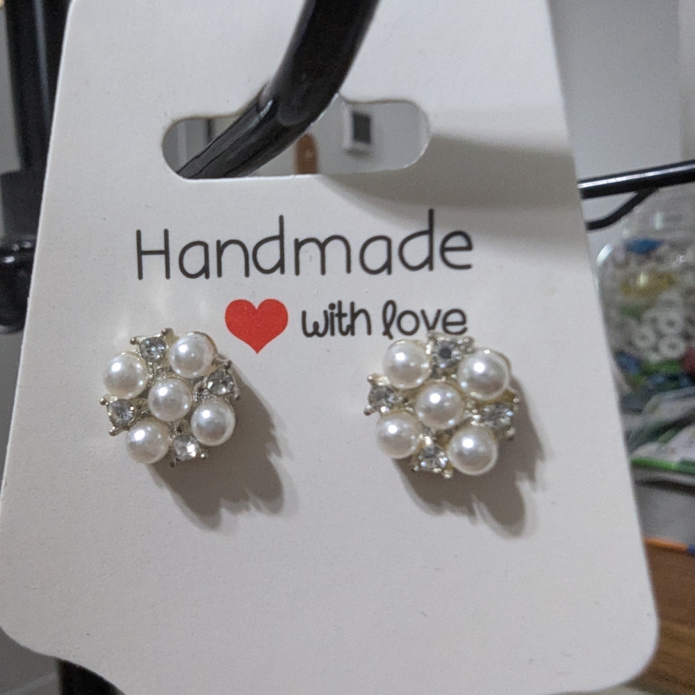 Silver and White Pearl Cluster Earrings